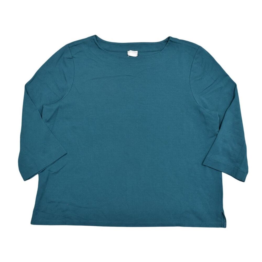 Chico's Plus Size 4 Green Rayon Blouse, 24" PTP, 26" Long Boat Neck US Size 2XL